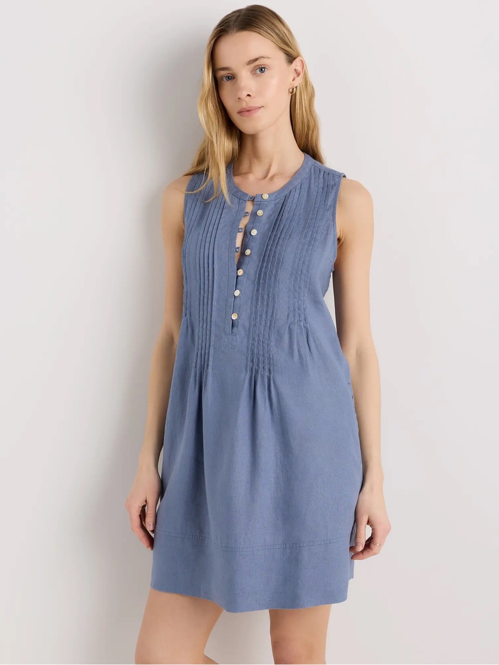 Quince 100% European Linen Sleeveless Swing Dress Moonstone Blue